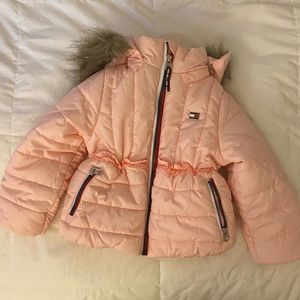 Tommy Hilfiger Toddler Girl's Faux-Fur-Lined Hooded Puffer Pink Jacket SZ 4T New